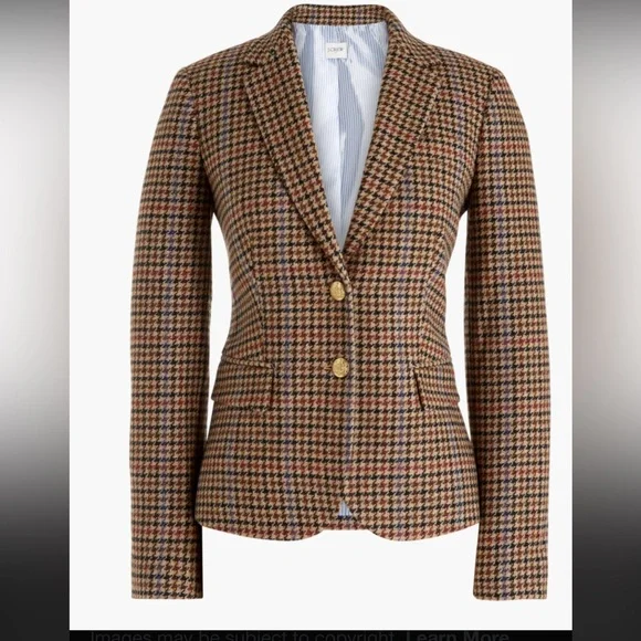 J. Crew Brown Houndstooth Tailored Blazer with Gold Buttons - Picture 1 of 9